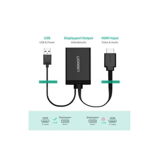 UGREEN MM107, HDMI to Displayport Converter 0.5m + USB for power, Black — 3