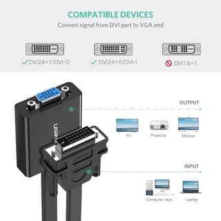 UGREEN MM108, DVI-D 24+1 to VGA/DVI, 15cm, Black — 3