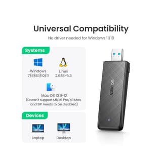 UGREEN CM492 AC1300 Wireless Network Adapter, USB 3.0, 1300Mbps, Black — 5