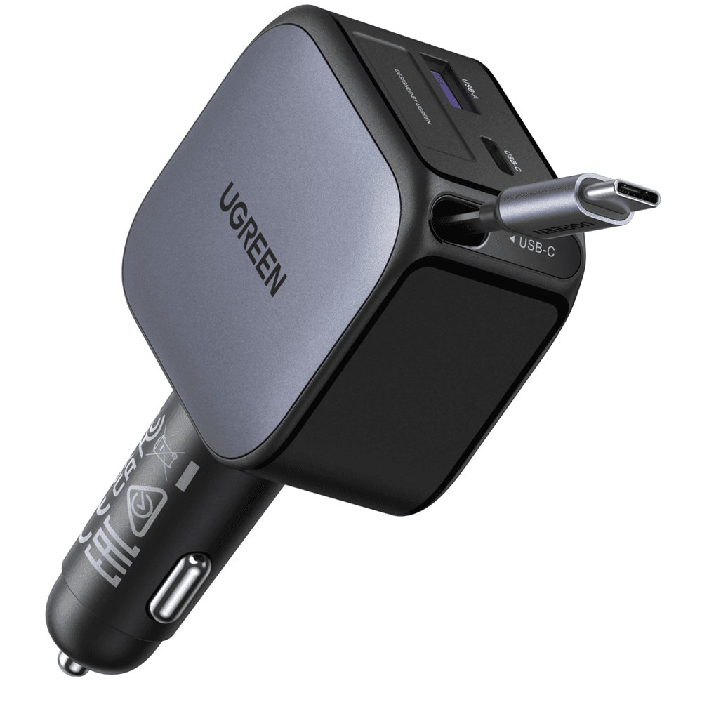 UGREEN EC602 Nexode, 60W, Car Charger With Retractable Type-C Cable, Grey