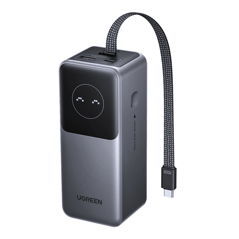 UGREEN PB723 Nexode, 20000mAh, Type-C, USB, Power Bank With Built-in Cable, Grey