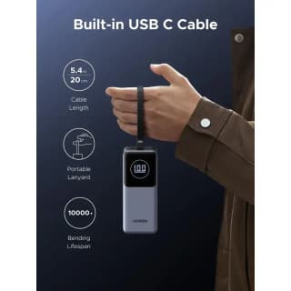 UGREEN PB723 Nexode, 20000mAh, Type-C, USB, Power Bank With Built-in Cable, Grey — 3