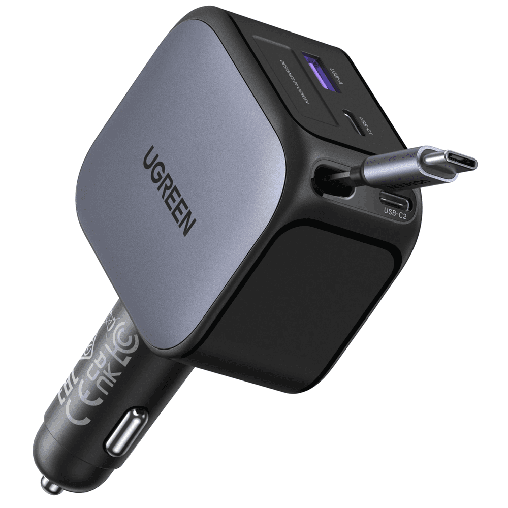 UGREEN EC604 Nexode, 145W, Car Charger With Retractable Type-C Cable, Grey