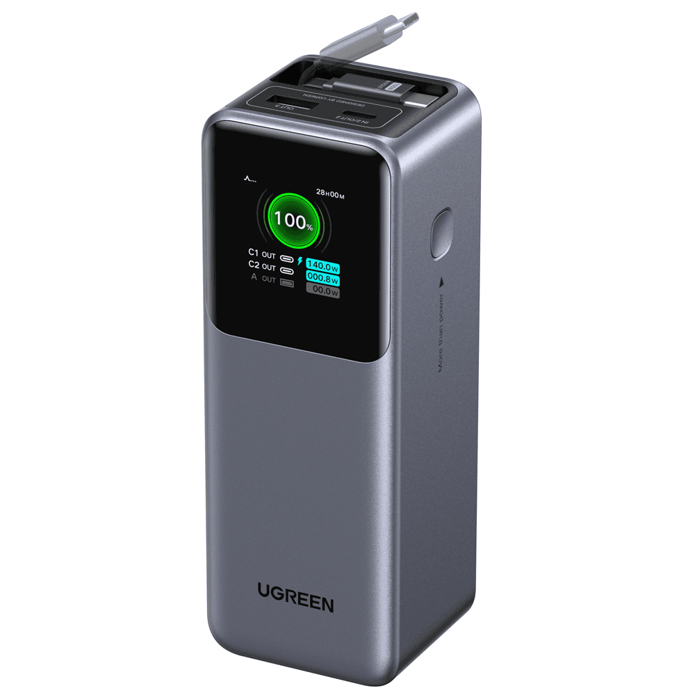 UGREEN PB726 Nexode, 20000mAh, USB, Type-C, Power Bank With Retractable Type-C Cable, Grey