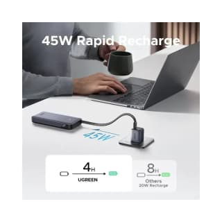 UGREEN PB536, 20000mAh, Type-C, USB, Power Bank With Built-in Cable, Grey — 3