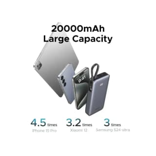 UGREEN PB536, 20000mAh, Type-C, USB, Power Bank With Built-in Cable, Grey — 6