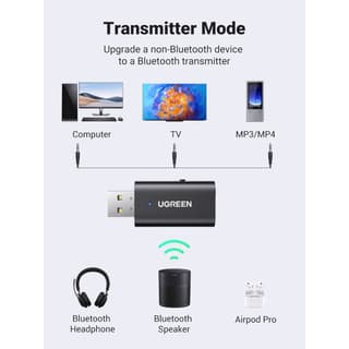 UGREEN CM523, USB 2.0 to 3.5mm Bluetooth Transmitter/Receiver Adapter, Black — 4