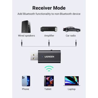 UGREEN CM523, USB 2.0 to 3.5mm Bluetooth Transmitter/Receiver Adapter, Black — 5