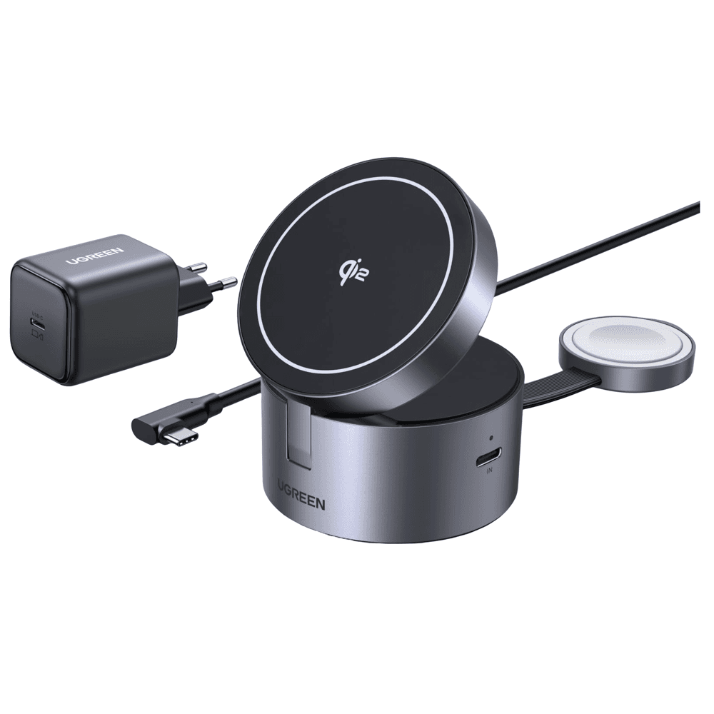 UGREEN W712 Magflow Qi2.2, 15W, 3in1 Wireless Charger, Grey