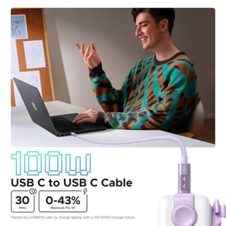 UGREEN Uno L509, 100W, Type-C to Type-C Fast Charging Cable, 2M, Purple — 3
