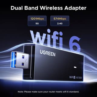UGREEN 65225 AX1800, 1201Mbps, USB Wifi6 Adapter, Black — 5