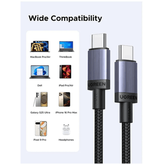 UGREEN L528, 100W, Type-C to Type-C Cable, 1m, Grey/Black — 4