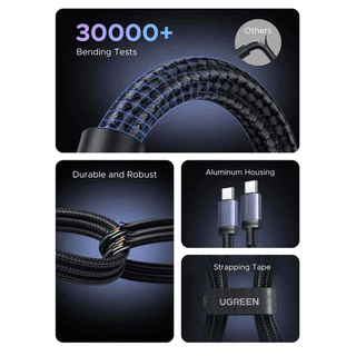 UGREEN L528, 100W, Type-C to Type-C Cable, 2m, Grey/Black — 2