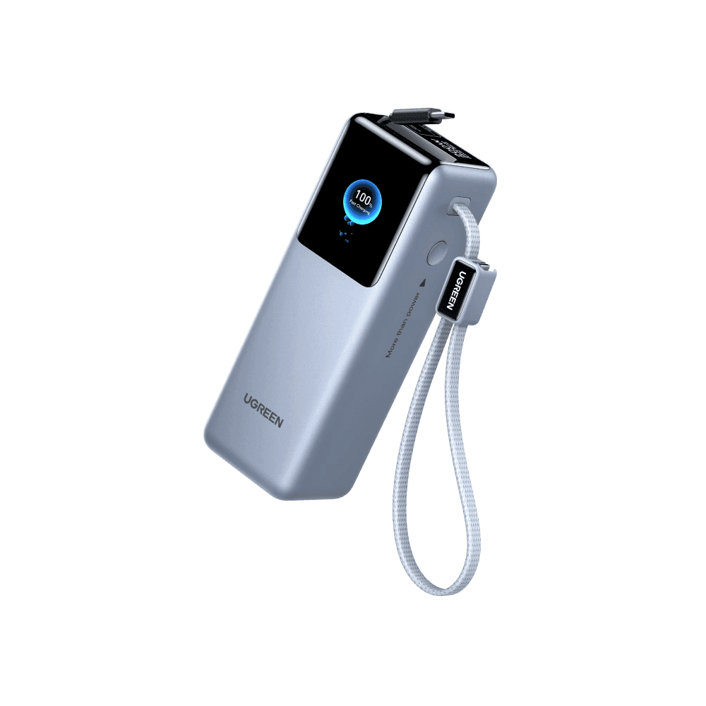 UGREEN PB728 Nexode, 25000mAh, Type-C, USB, Power Bank With Retractable Cable, Grey
