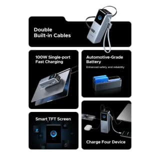 UGREEN PB728 Nexode, 25000mAh, Type-C, USB, Power Bank With Retractable Cable, Grey — 5