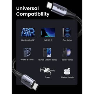 UGREEN US355, 4K Video Cable , 100W, Type-c To Type-c 3.2 Gen 2 Cable, 1m, Black — 5