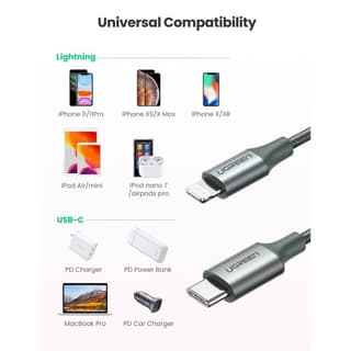 UGREEN US304, 87W, MFi, Type-C to Lightning, 1m, Midnight Green — 2