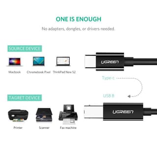 UGREEN US241, Type-C To USB-B, 1m, Black — 4