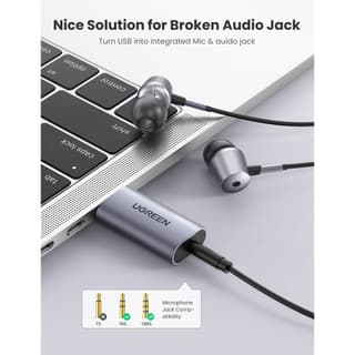 UGREEN CM383 2-in-1 USB External Sound Card, Gray — 3