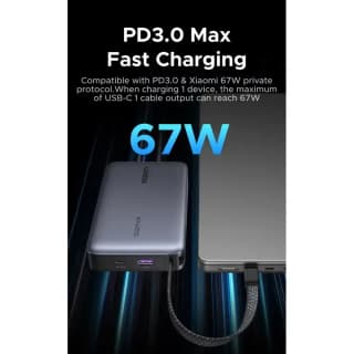 UGREEN PB550 Nexode, 20000mAh, Type-C, USB, Power Bank with Built-in Cable, Grey — 4