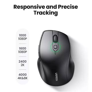 UGREEN MU101, Ergonomic Wireless 2.4G Mouse, Bluetooth, 4000DPI, Silence Design, Black — 2