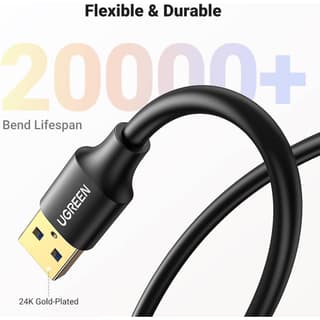 UGREEN US129, USB 3.0 Male to USB Female, Extension Male Cable, 5m, Black — 3