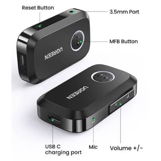 UGREEN CM596, Bluetooth 5.3, AUX, Car Adapter, Black — 2