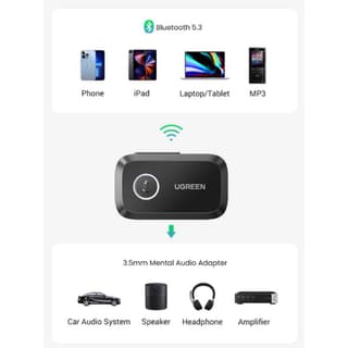 UGREEN CM596, Bluetooth 5.3, AUX, Car Adapter, Black — 3