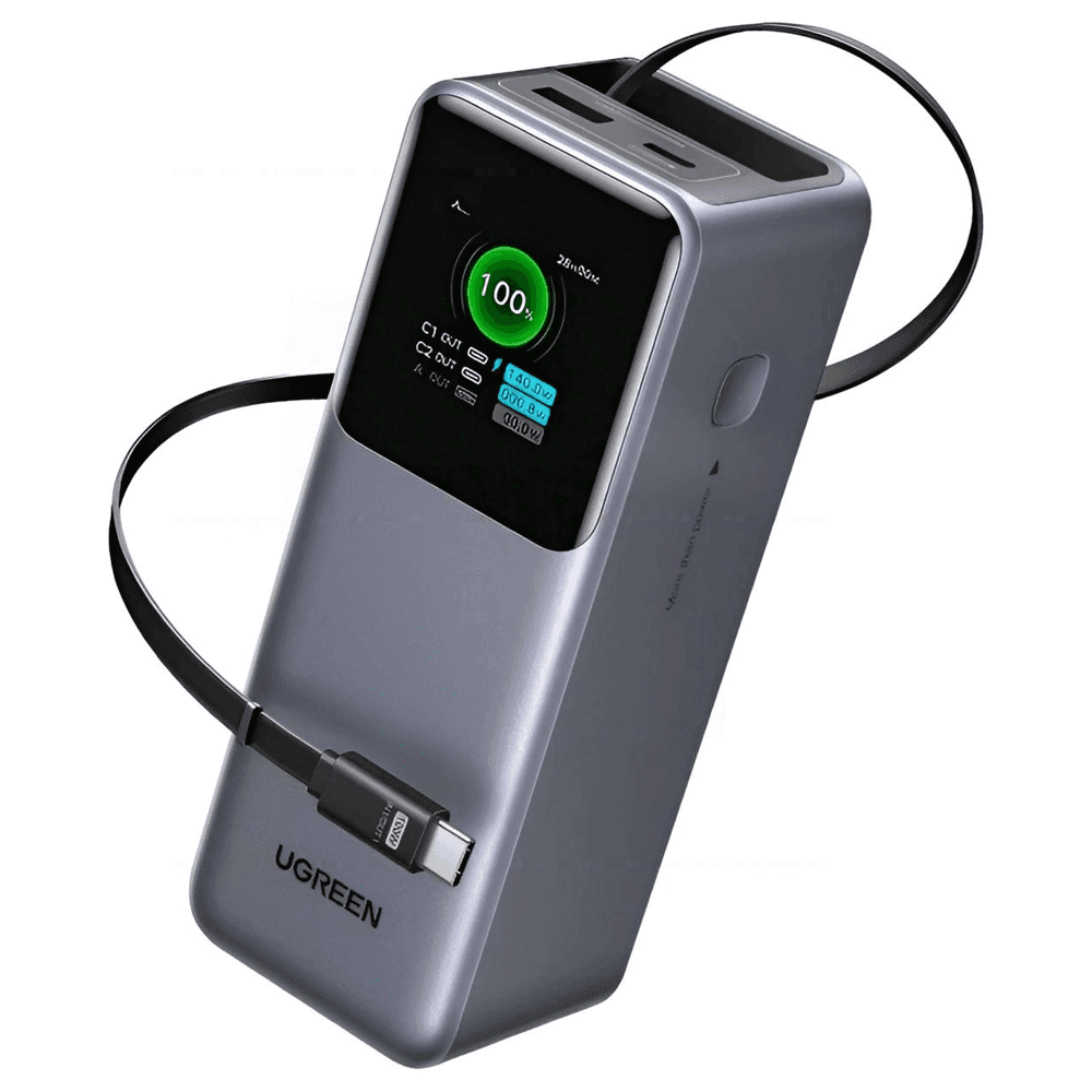 UGREEN PB726 Nexode, 20000mAh, Type-C, USB, Power Bank With Retractable Cable, Grey