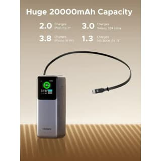 UGREEN PB726 Nexode, 20000mAh, Type-C, USB, Power Bank With Retractable Cable, Grey — 5
