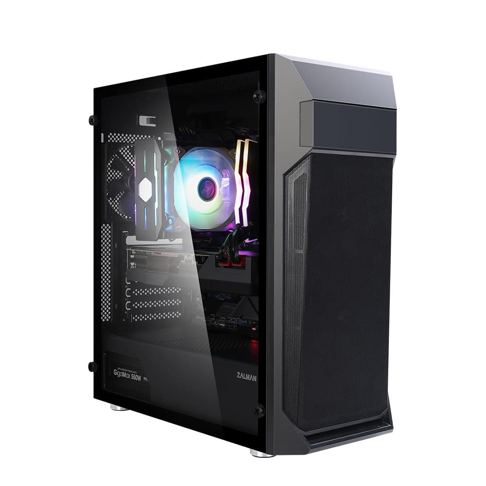 Zalman PC case Z1 Plus without PSU, 2xUSB3.0, 1xUSB2.0, 3x120mm, VGA 385mm, LCS ready, TG Side Panel, ATX, black - 2