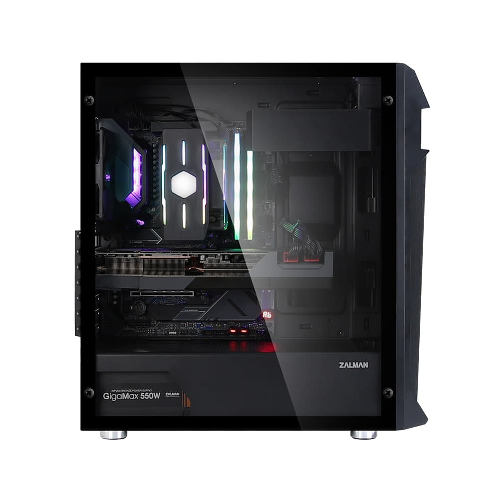 Zalman PC case Z1 Plus without PSU, 2xUSB3.0, 1xUSB2.0, 3x120mm, VGA 385mm, LCS ready, TG Side Panel, ATX, black - 3