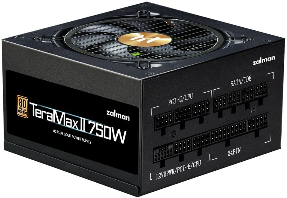 Zalman PSU Teramax 2 (750W), >90%, 80+ Gold, 120mm, 1xMB 28pin (18+10), 2xCPU 8pin(4+4), 3xMolex, 8xSATA, 3xPCIe 8pin(6+2), 1xPCIe GEN5 16pin, Fully Modular - 1