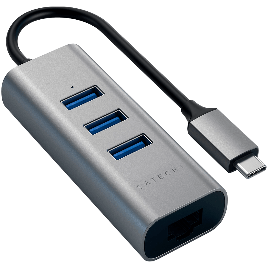 SATECHI Type-C 2-in-1 USB 3.0 Aluminum 3 Port Hub and Ethernet Port Space Gray