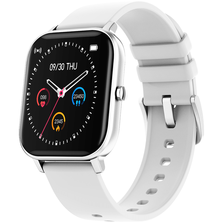 CANYON Wildberry SW-74, Smart watch, 1.3inches TFT full touch screen, Zinic+plastic body, IP67 waterproof, multi-sport mode, compatibility with iOS and android, Silver body with white silicon belt, Host: 43*37*9mm, Strap: 230x20mm, 45g
