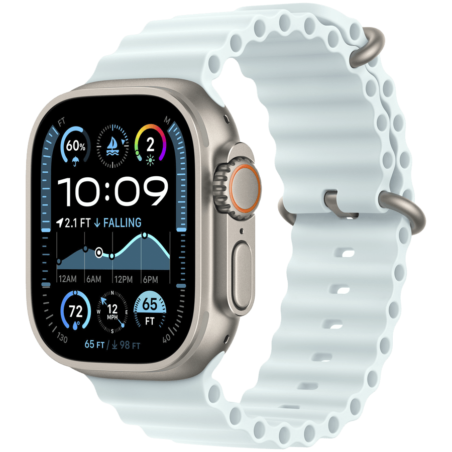 Apple 49mm Ice Blue Ocean Band - Natural Titanium Finish