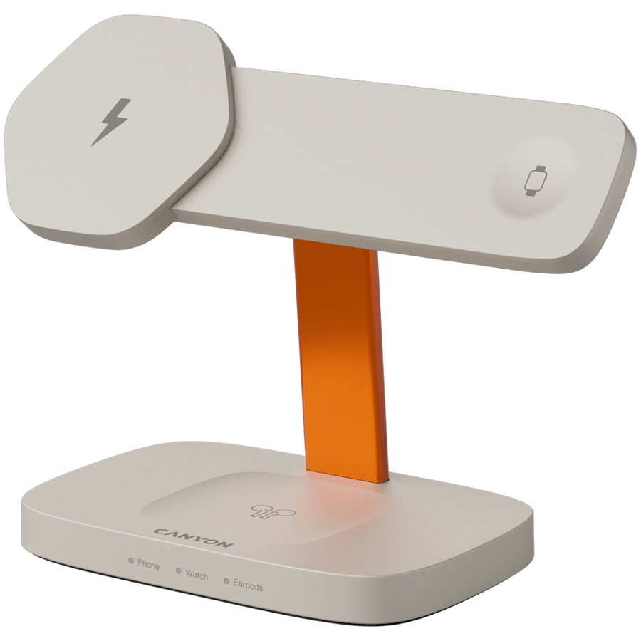 CANYON Wireless Charging Station Hexagon 310 3in1 LightGrey/Orange