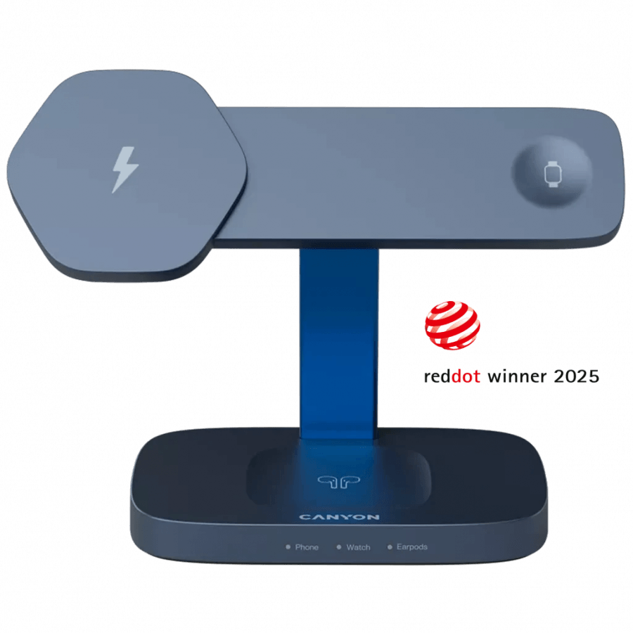 CANYON Wireless Charging Station Hexagon 310 3in1 DarkGrey/Blue