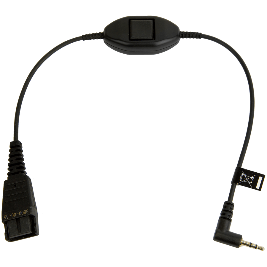 Jabra QD Cord to 2, 5mm pin plug, straight, 0, 3 meters, with call answering at cord, e.g. for Philips, Ericsson