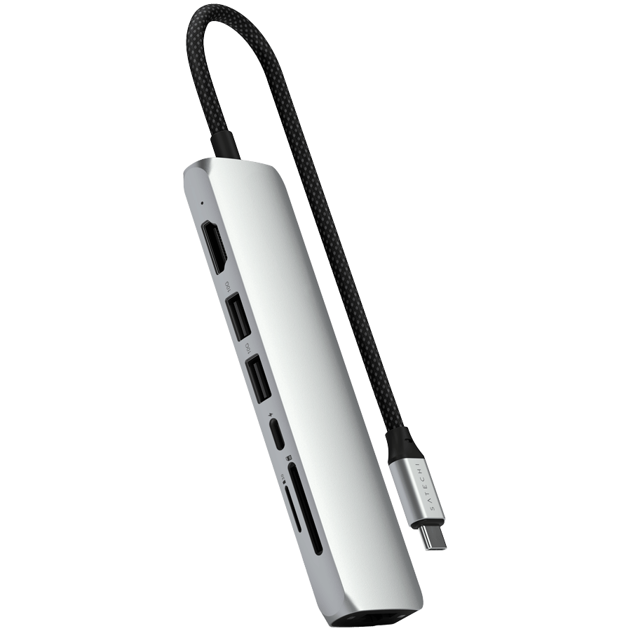 SATECHI 7-in-1 USB-C Slim Multiport Adapter with Ethernet (Silver)