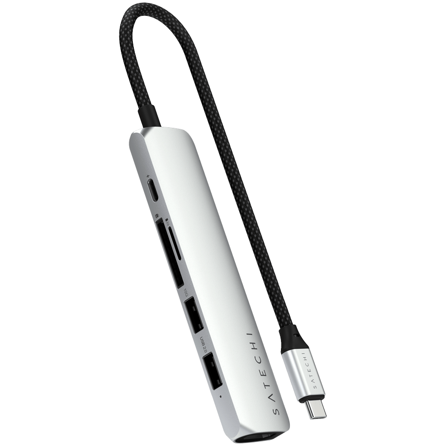 SATECHI 6-in-1 USB-C Slim Multiport Adapter (Silver)