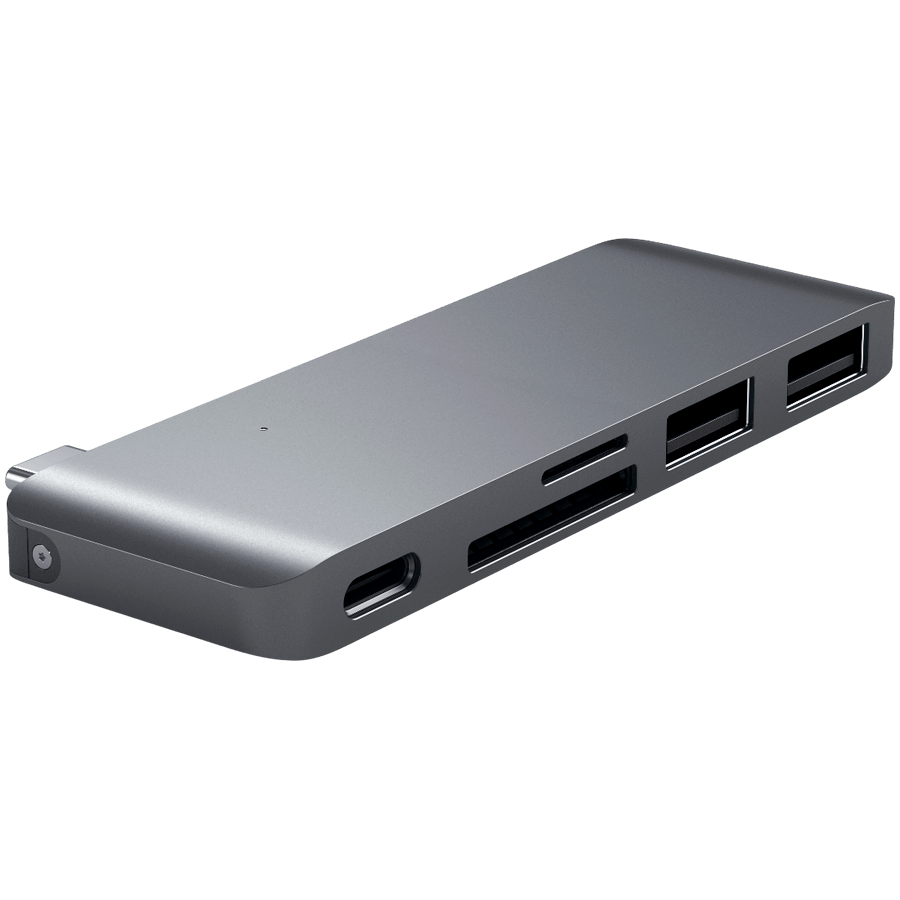 SATECHI Type-C Pass-Through USB Hub with USB-C Charging Port Space Gray