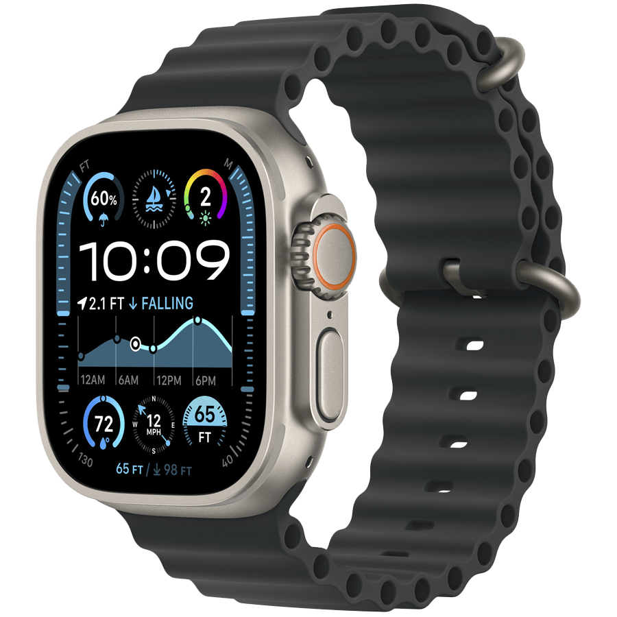Apple 49mm Black Ocean Band - Natural Titanium Finish