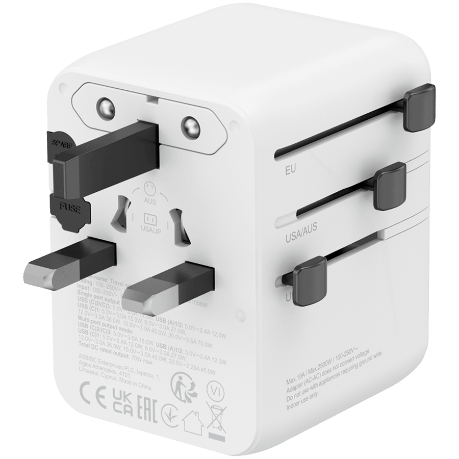 CANYON Travel Adapter OnTour 70 EU/UK/US/AUS 70W White