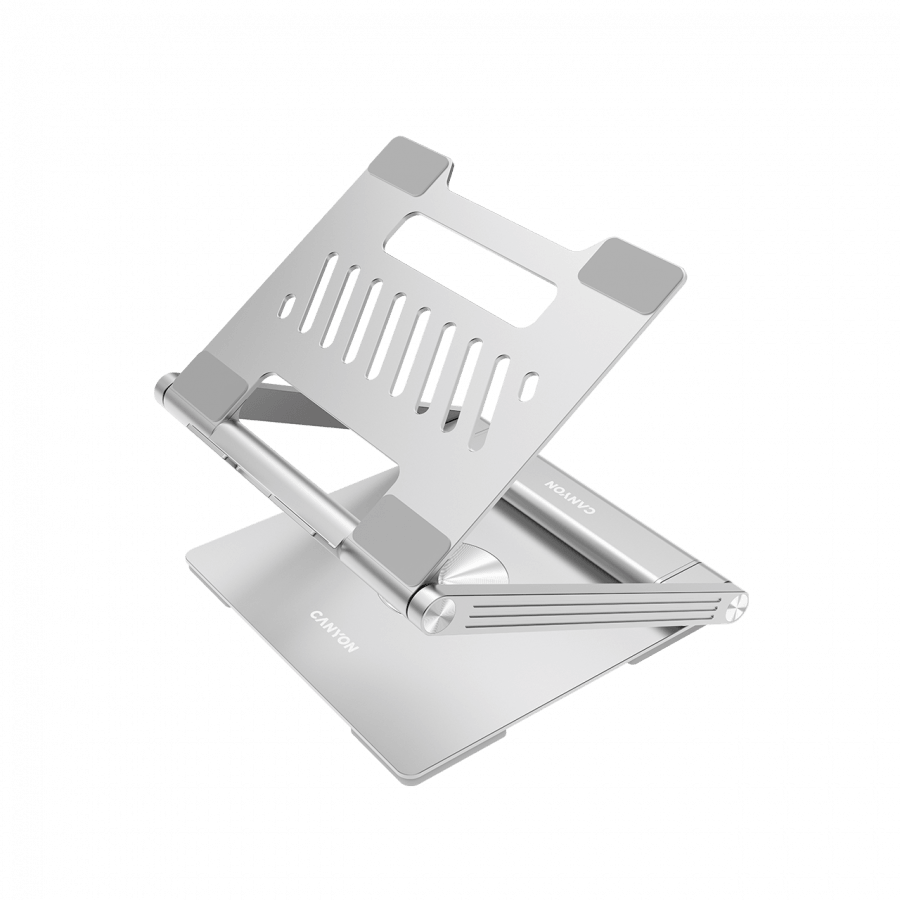 Canyon Laptop stands with hub, TYPE C F to HDMI2.0+2USB3.0+USBC3.0+RJ45+PD, TYEP C TO C cable 1m white with Emarker: HUSB332A, Material: Aluminum case+ABS+PS, Size: 245x240x27.2+/-0.3mm, Weight:1304g