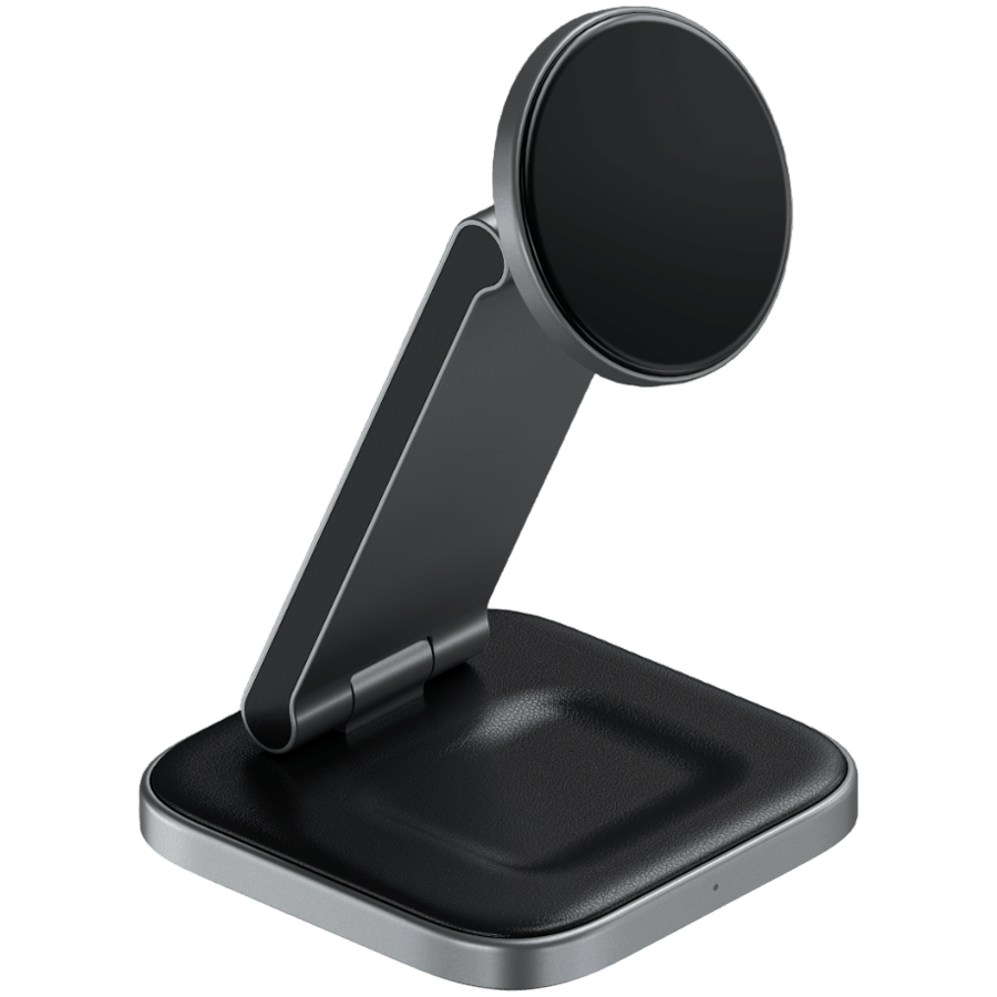 SATECHI 3-in-1 Foldable Qi2 Wireless Charging Stand (Space Gray) with Type A, C, G plugs