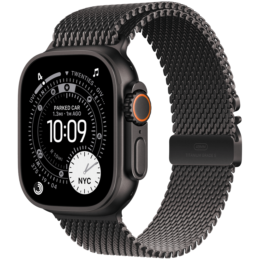 Apple Watch Ultra 3 GPS + Cellular 49mm Black Titanium Case with Black Titanium Milanese Loop - Large