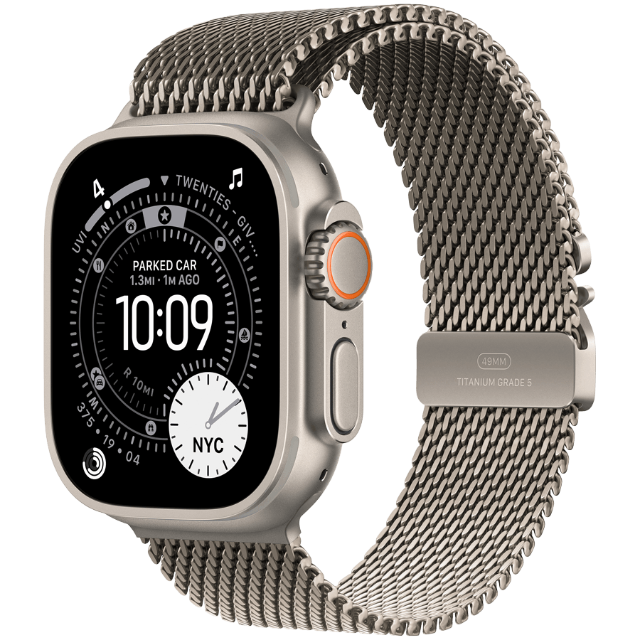 Apple Watch Ultra 3 GPS + Cellular 49mm Natural Titanium Case with Natural Titanium Milanese Loop - Small