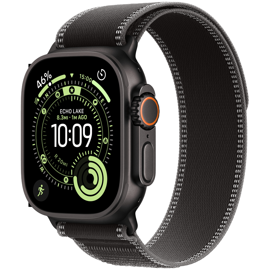 Apple Watch Ultra 3 GPS + Cellular 49mm Black Titanium Case with Black/Charcoal Trail Loop - S/M