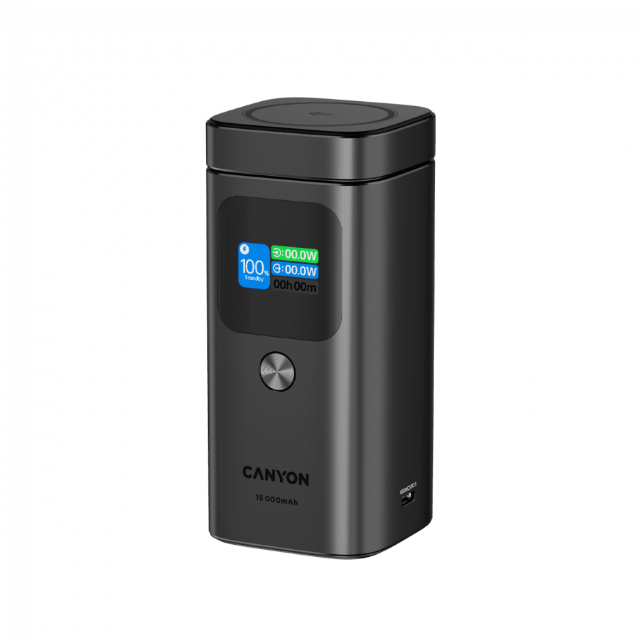 CANYON Qi2 magnetic power bank OnPower 150 15000mAh Aluminium Dark grey